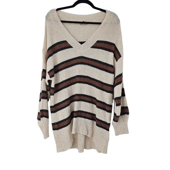American Eagle Soft Cozy Sweater Size Small Stripe Long Sleeve Boxy Neutral - Picture 4 of 6